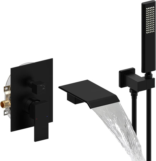 Waterpar®  1-Spray Square Shower System Wall Hand Shower Head and Tub Faucet in Matte Black (Valve Included)