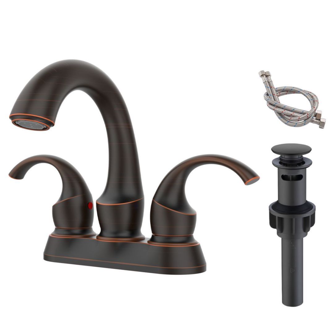 Waterpar® 4 in. Centerset 2-Handle Bathroom Faucet with Pop-Up Drain and Supply Hoses