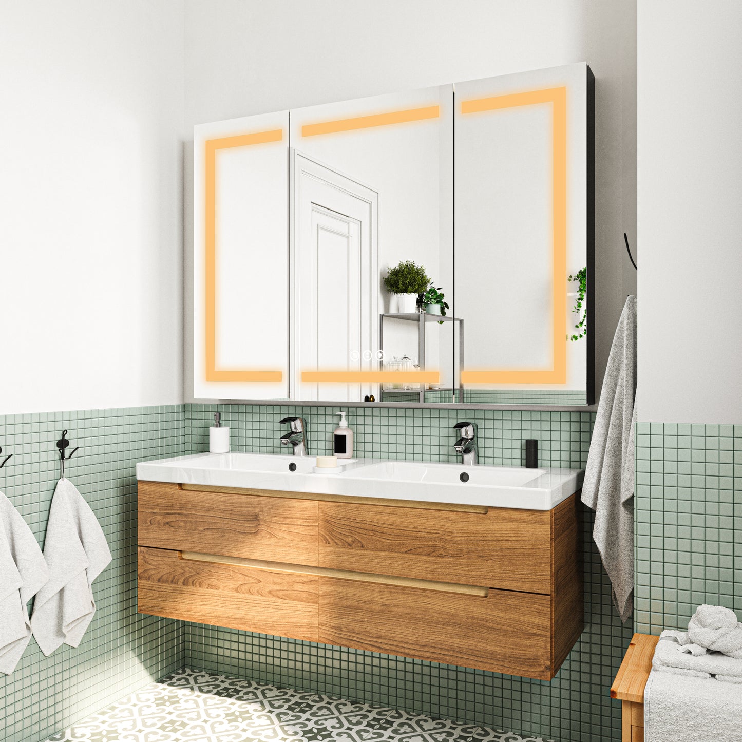 Waterpar® 48 in. W x 36 in. H Rectangular LED Aluminum Recessed/Surface Mount Medicine Cabinet with Mirror