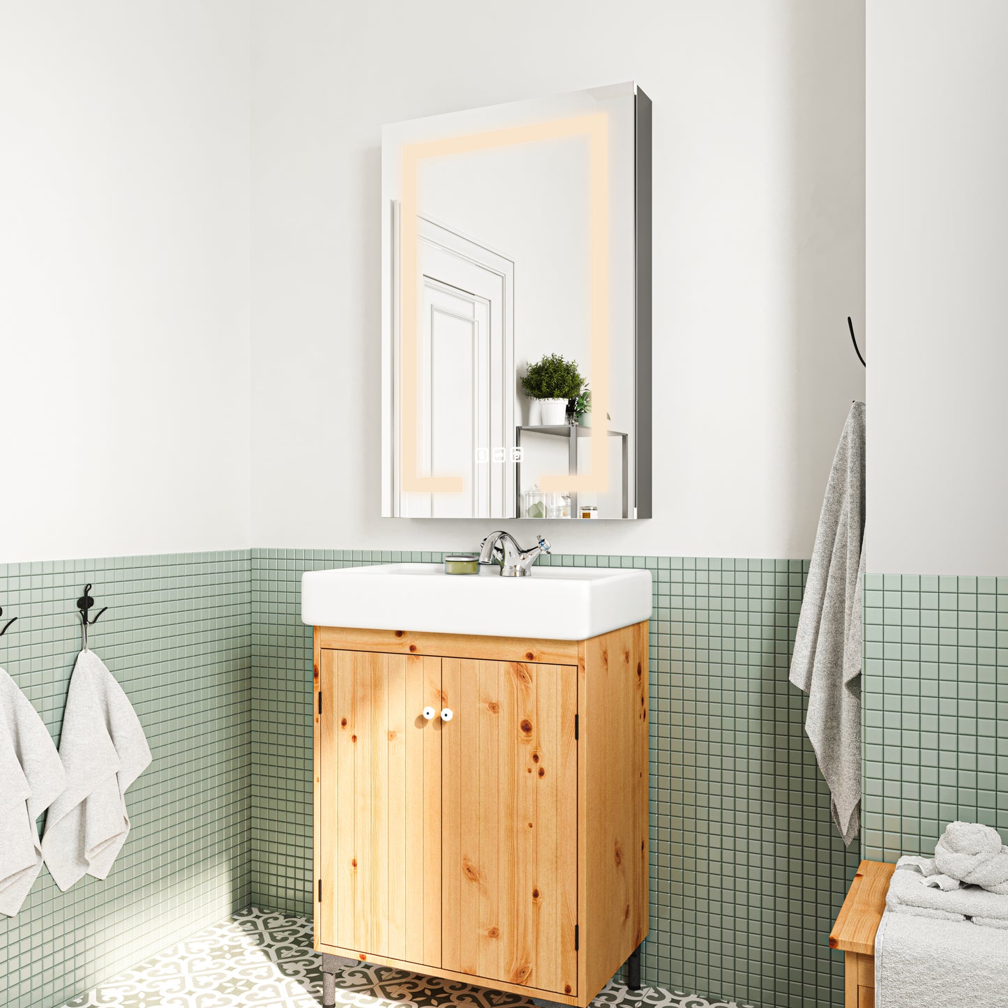 Waterpar® 24 in. W x 36 in. H Rectangular LED Aluminum Recessed/Surface Mount Medicine Cabinet with Mirror