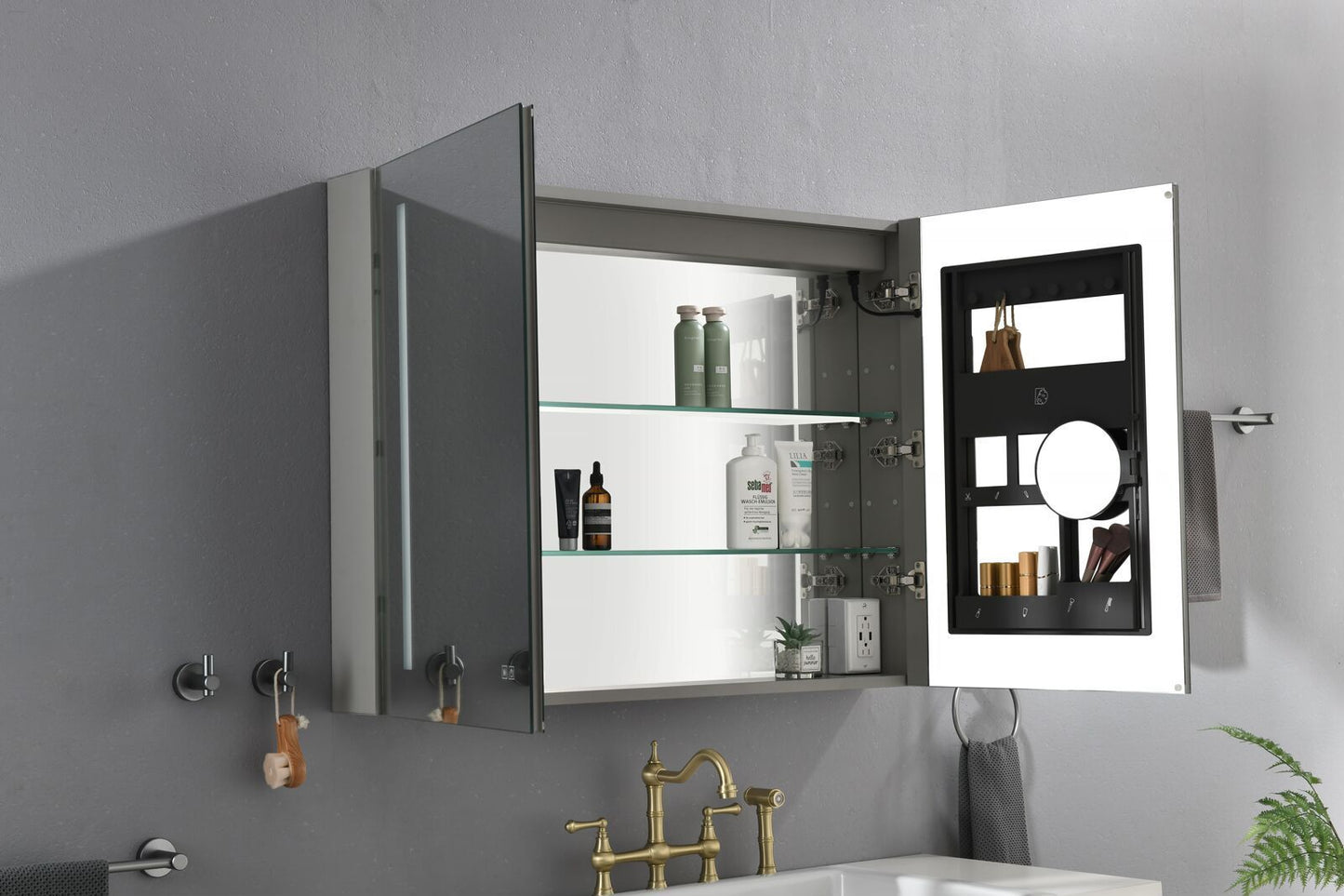 Waterpar® 46 in. W x 36 in. H Rectangular LED Aluminum Recessed/Surface Mount Medicine Cabinet with Mirror