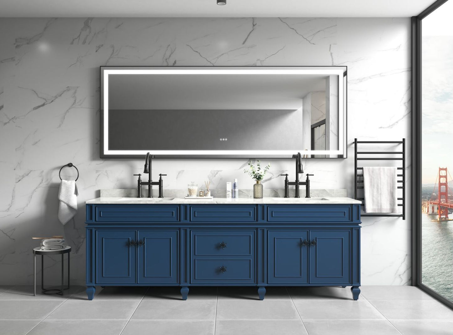 Waterpar® 118 in. W x 36 in. H Rectangular Framed Wall Bathroom Vanity Mirror with Front Light