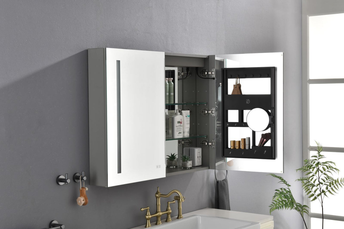 Waterpar® 46 in. W x 36 in. H Rectangular LED Aluminum Recessed/Surface Mount Medicine Cabinet with Mirror