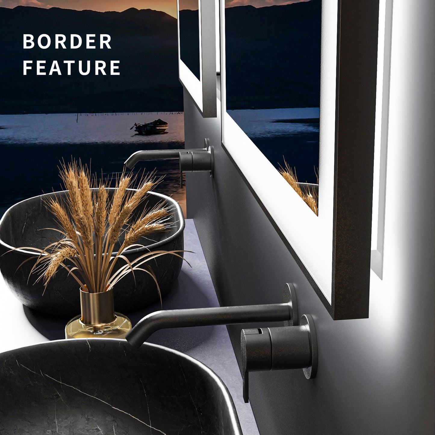 Waterpar® 40 in. W x 24 in. H Rectangular Framed Anti-Fog LED Wall Bathroom Vanity Mirror in Black with Backlit and Front Light