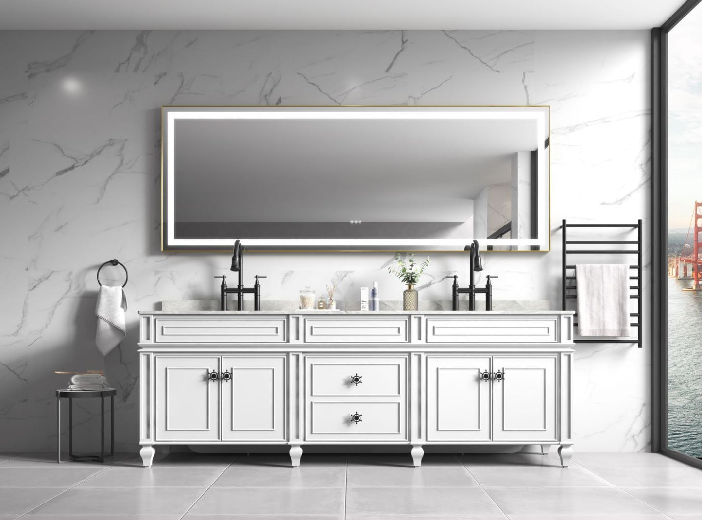 Waterpar® 118 in. W x 36 in. H Rectangular Framed Wall Bathroom Vanity Mirror with Front Light