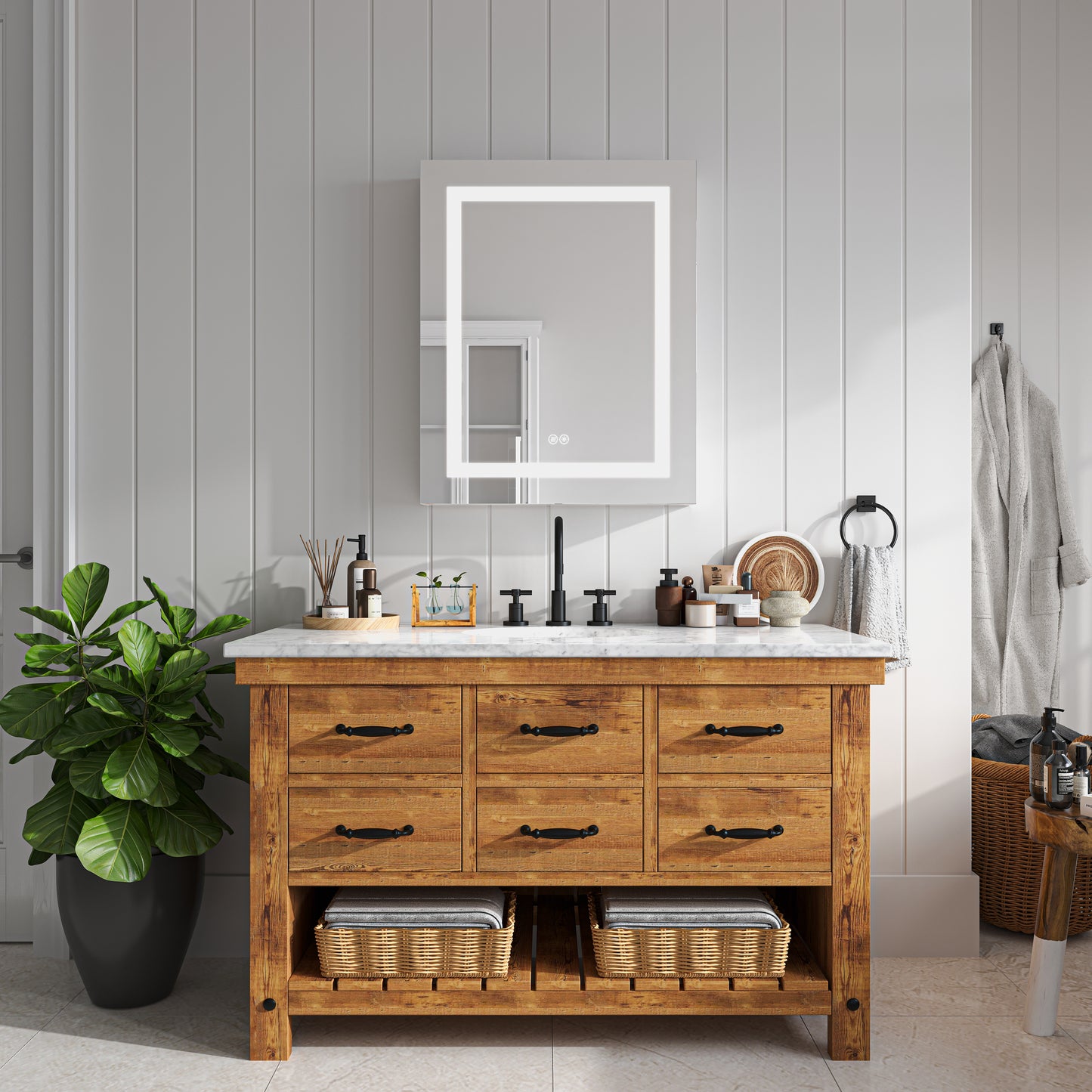 Waterpar® Rectangular LED Silver Aluminum Recessed/Surface Mount Medicine Cabinet with Mirror