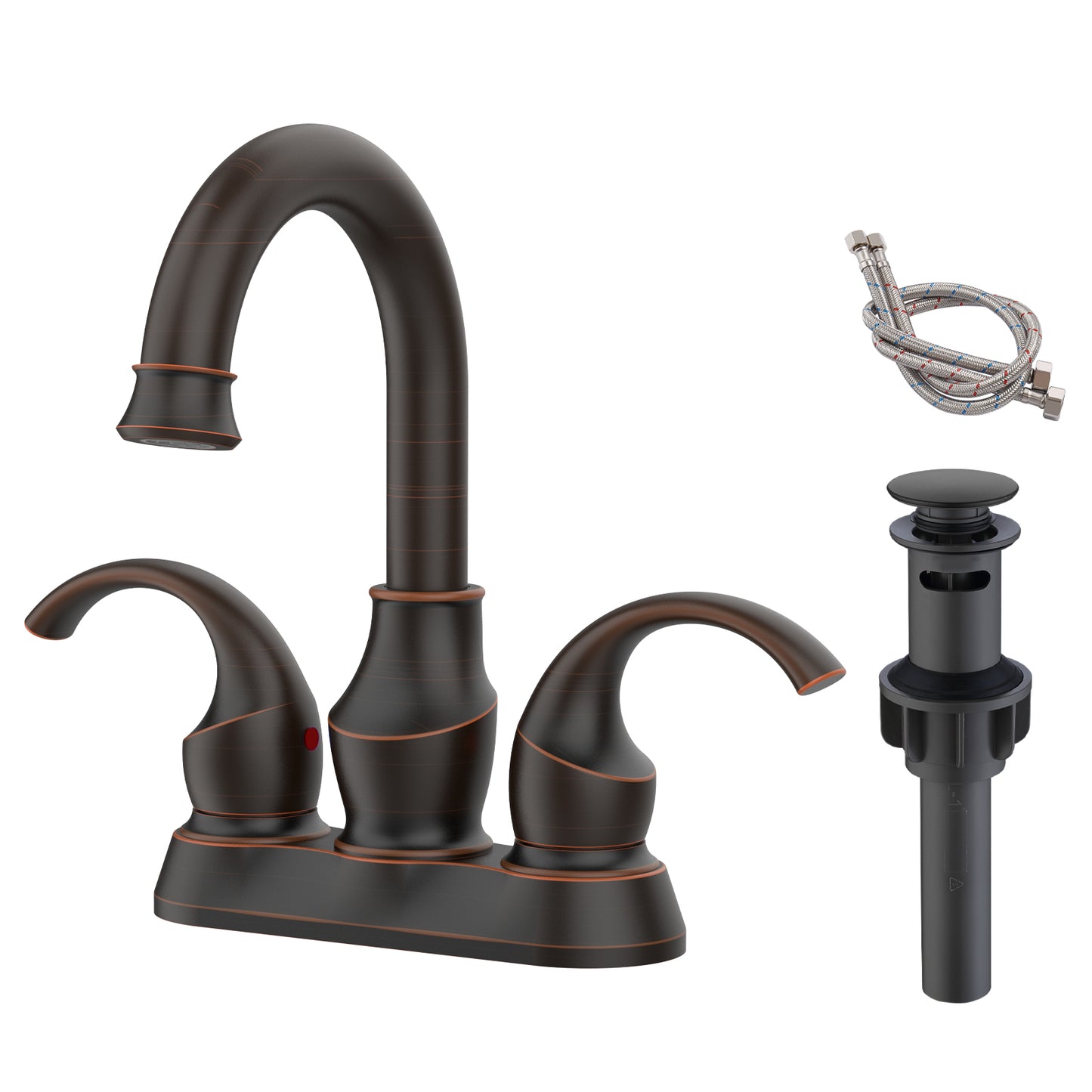 Waterpar® 4 in. Centerset Double Handle Bathroom Faucet with Pop-Up Drain and Supply Hoses