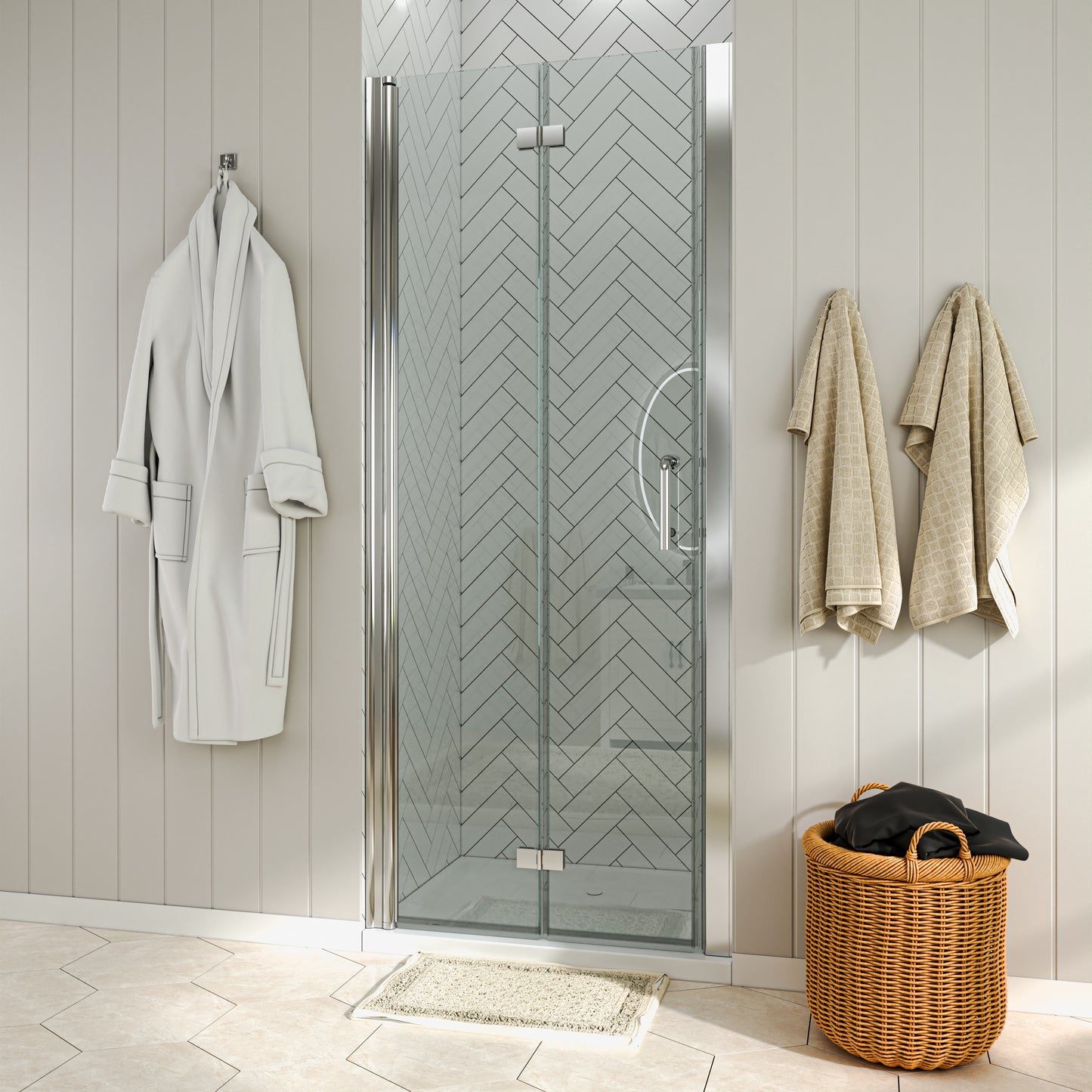 Waterpar® Bi-Fold Frameless Shower Doors in Chrome with Clear Glass