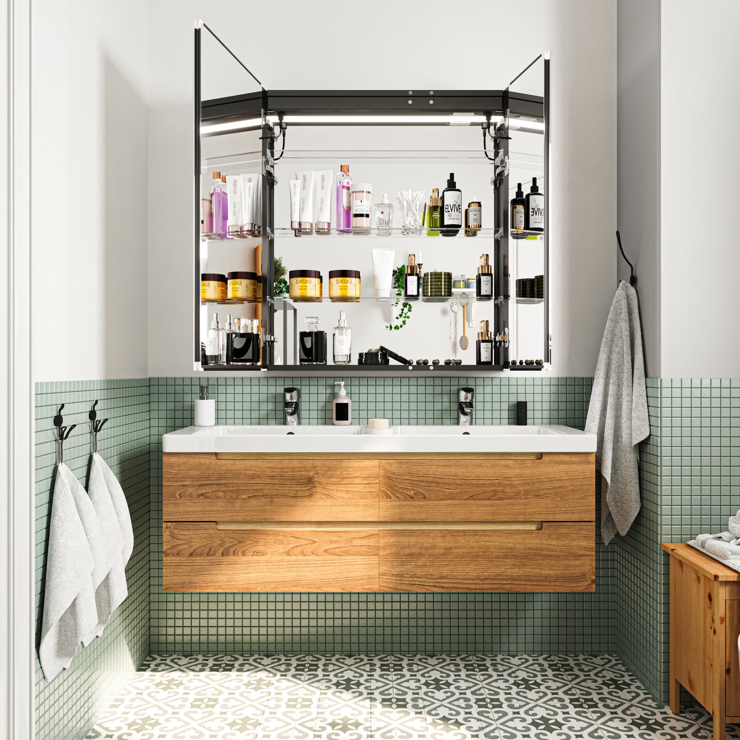 Waterpar® 36 in. W x 36 in. H Rectangular LED Aluminum Recessed/Surface Mount Medicine Cabinet with Mirror