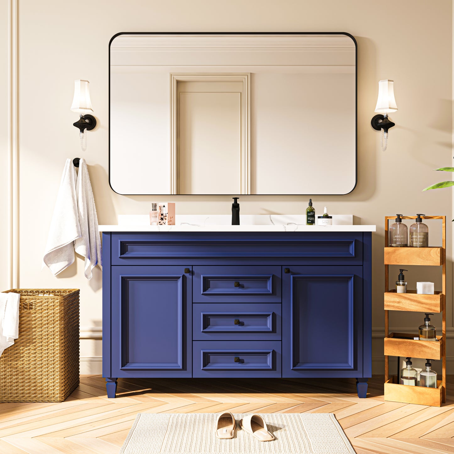 Waterpar® 55 in. W x 36 in. H Rectangular Aluminum Framed Wall Bathroom Vanity Mirror