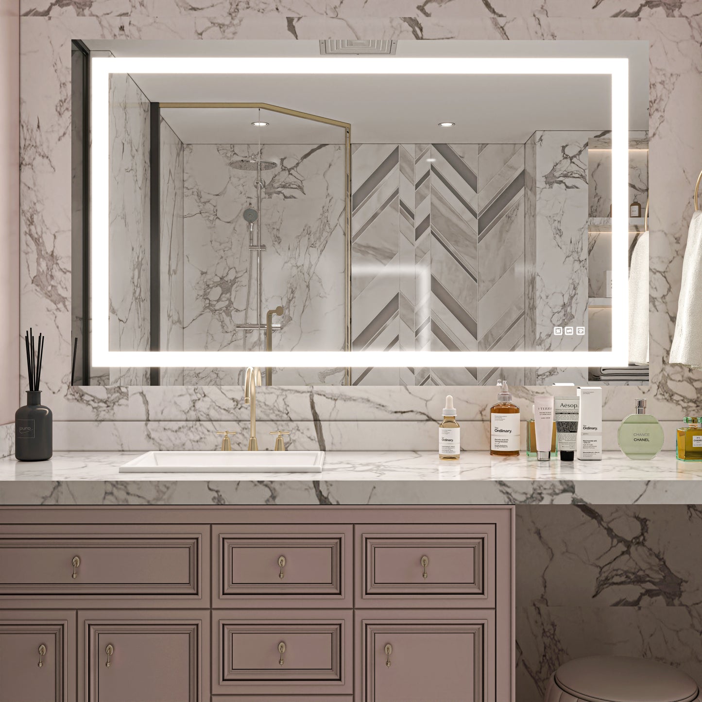 Waterpar® 60 in. W x 36 in. H Rectangular Frameless Anti-Fog LED Wall Bathroom Vanity Mirror with Front Light