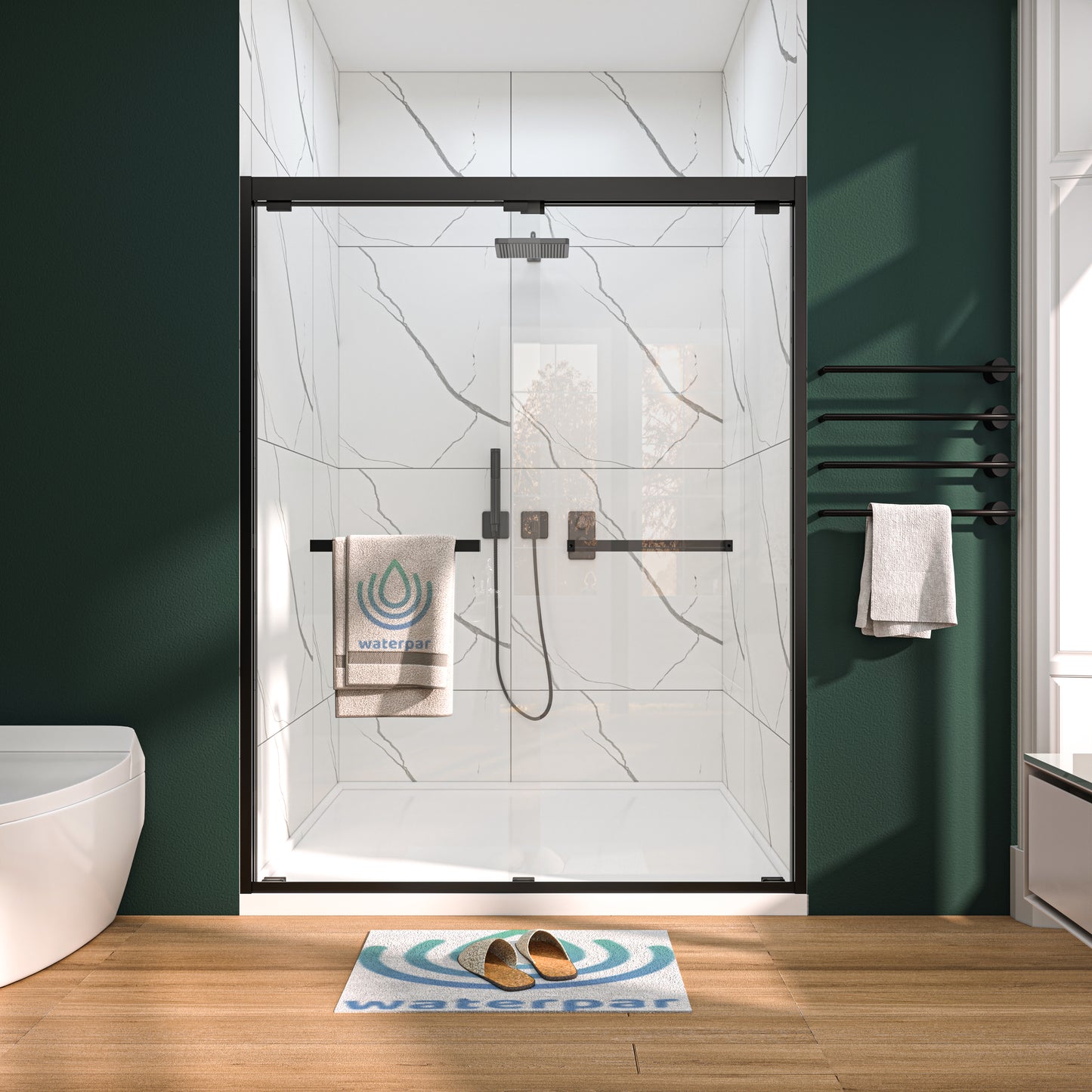 Waterpar® 56-60 in. W x 76 in. H Sliding Semi-Frameless Shower Door with Double Handle