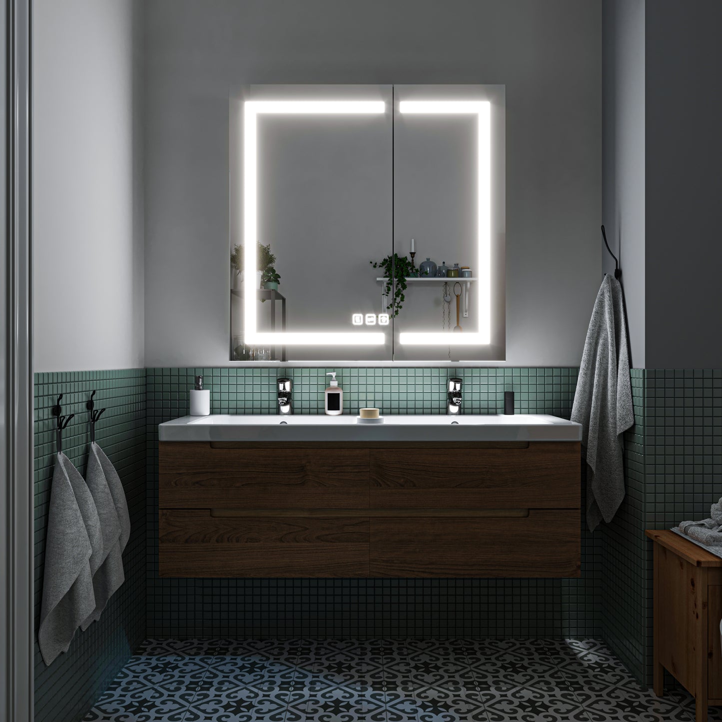 Waterpar® 36 in. W x 36 in. H Rectangular LED Aluminum Recessed/Surface Mount Medicine Cabinet with Mirror