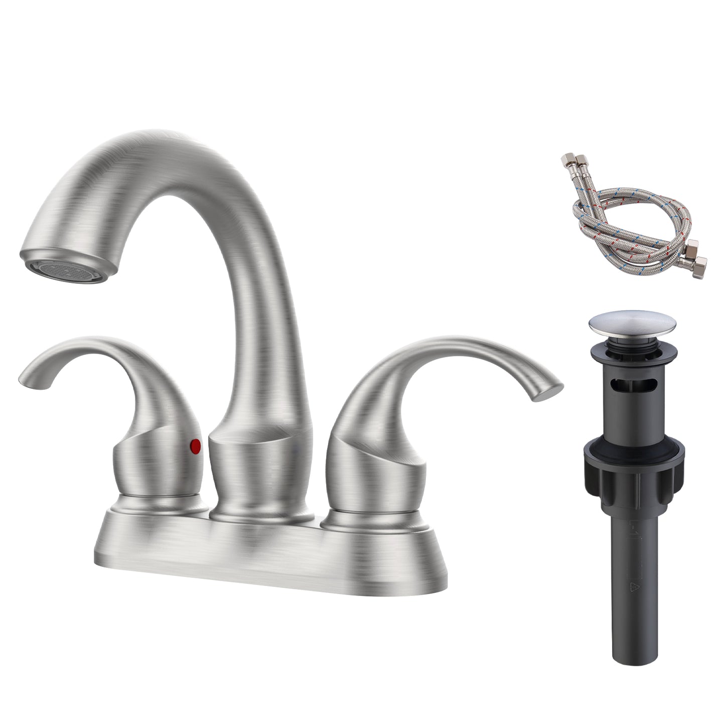 Waterpar® 4 in. Centerset 2-Handle Bathroom Faucet with Pop-Up Drain and Supply Hoses