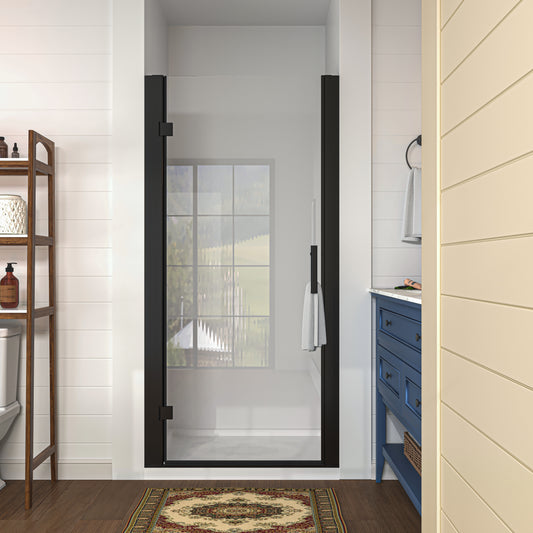 Waterper® Pivot Swing Frameless Shower Door in Black with Clear Glass