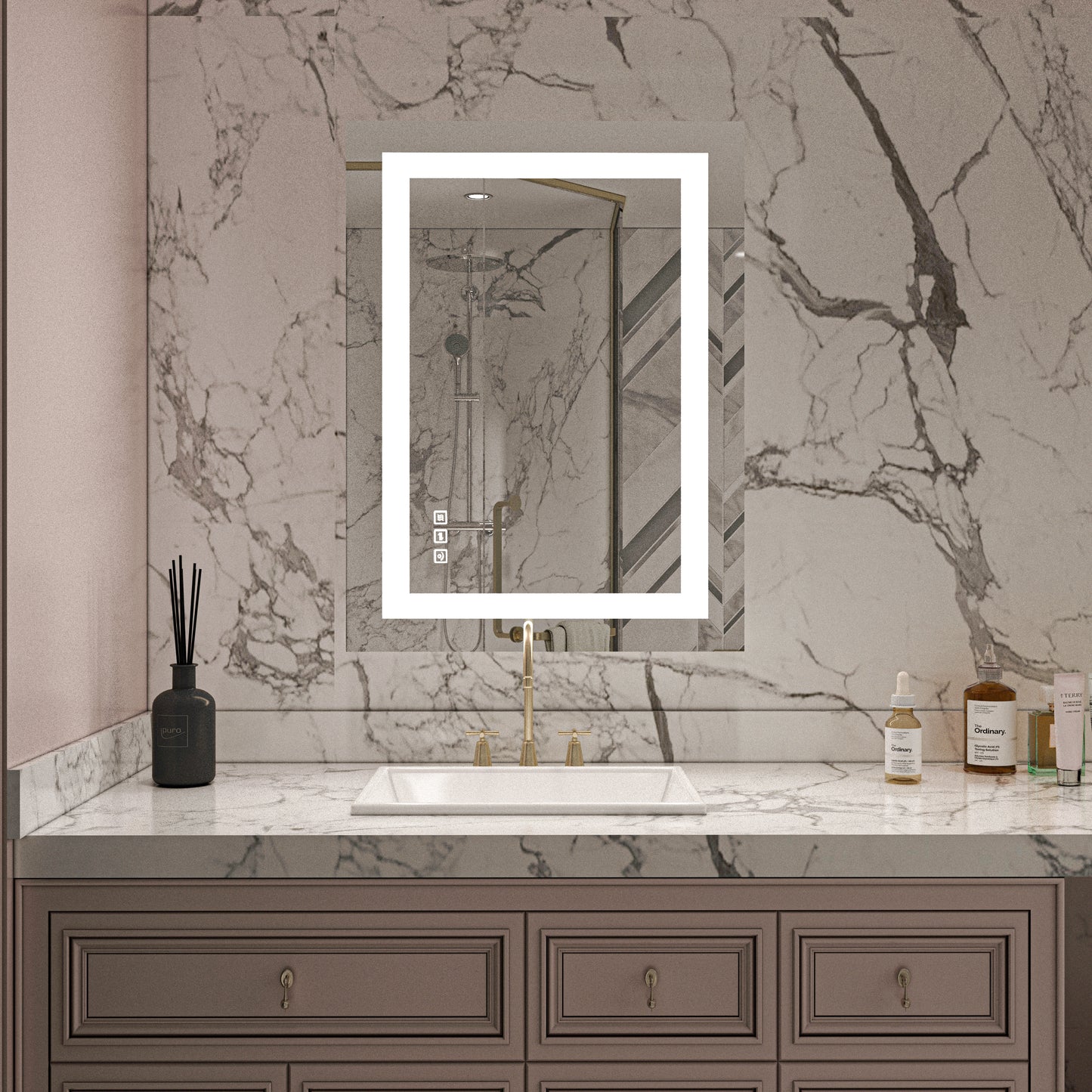 Waterpar® 32 in. W x 24 in. H LED Rectangular Frameless Anti-Fog Bathroom Mirror Front Light