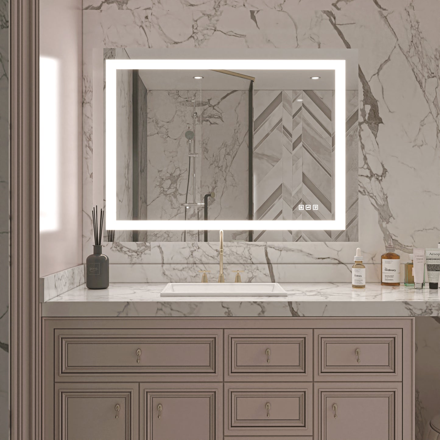 Waterpar® 40 in. W x 32 in. H LED Rectangular Frameless Anti-Fog Bathroom Mirror Front Light