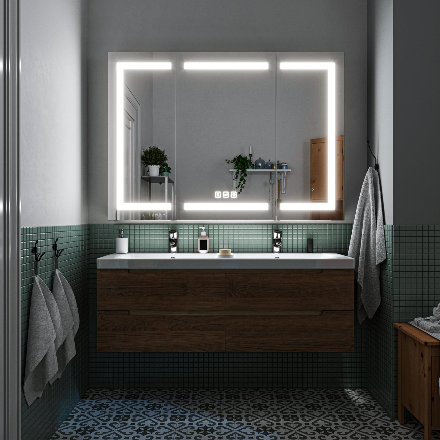 Waterpar® 48 in. W x 36 in. H Rectangular LED Aluminum Recessed/Surface Mount Medicine Cabinet with Mirror