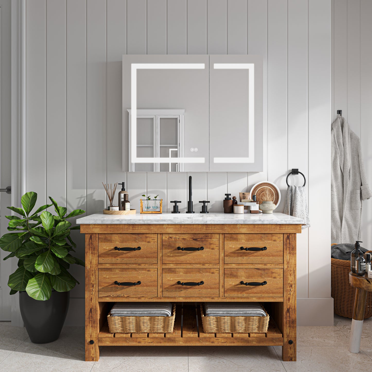 Waterpar® Rectangular LED Silver Aluminum Recessed/Surface Mount Medicine Cabinet with Mirror