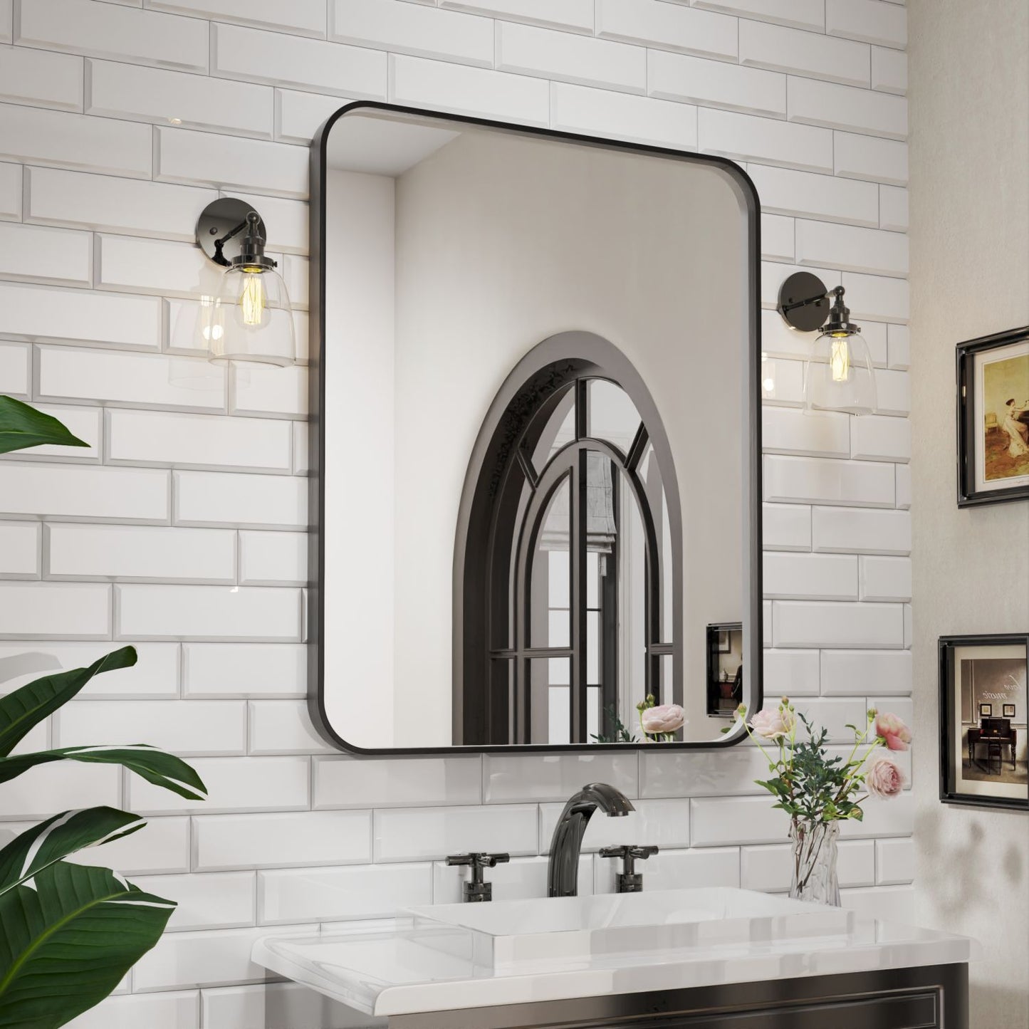 Waterpar® 40 in. W x 32 in. H Rectangular Aluminum Framed Wall Bathroom Vanity Mirror