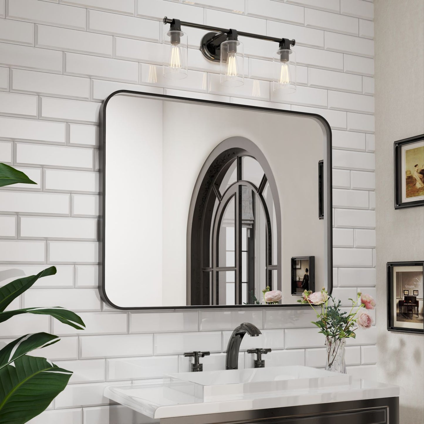 Waterpar® 40 in. W x 32 in. H Rectangular Aluminum Framed Wall Bathroom Vanity Mirror