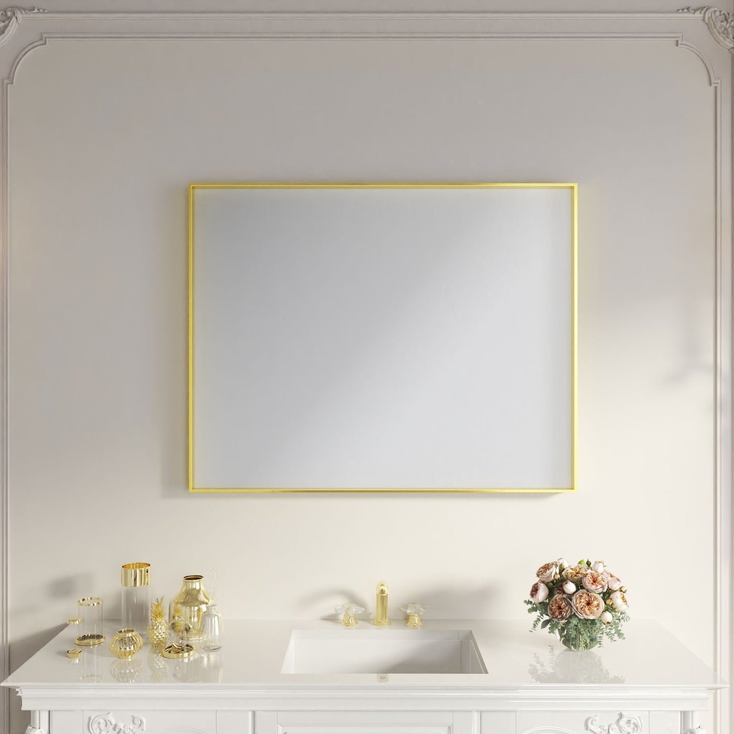 Waterpar® 32 in. W x 40 in. H Rectangular Aluminum Framed Wall Bathroom Vanity Mirror