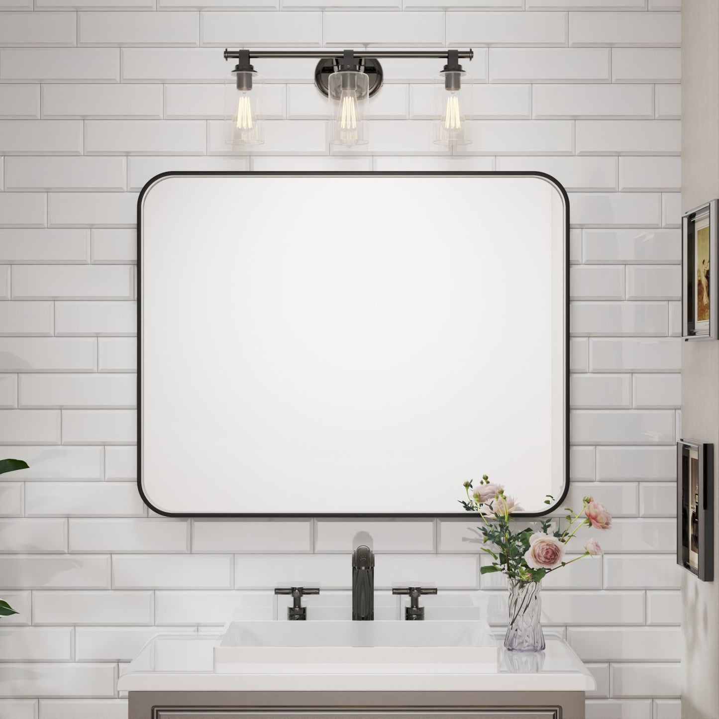 Waterpar® 40 in. W x 32 in. H Rectangular Aluminum Framed Wall Bathroom Vanity Mirror