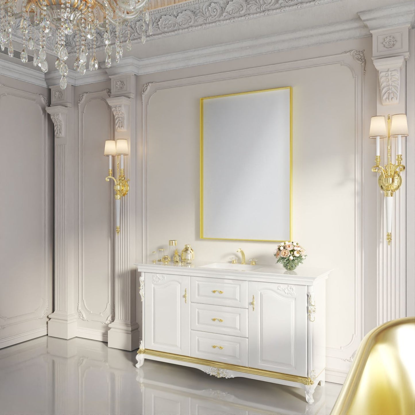 Waterpar® 48 in. W x 32 in. H Rectangular Aluminum Framed Wall Bathroom Vanity Mirror