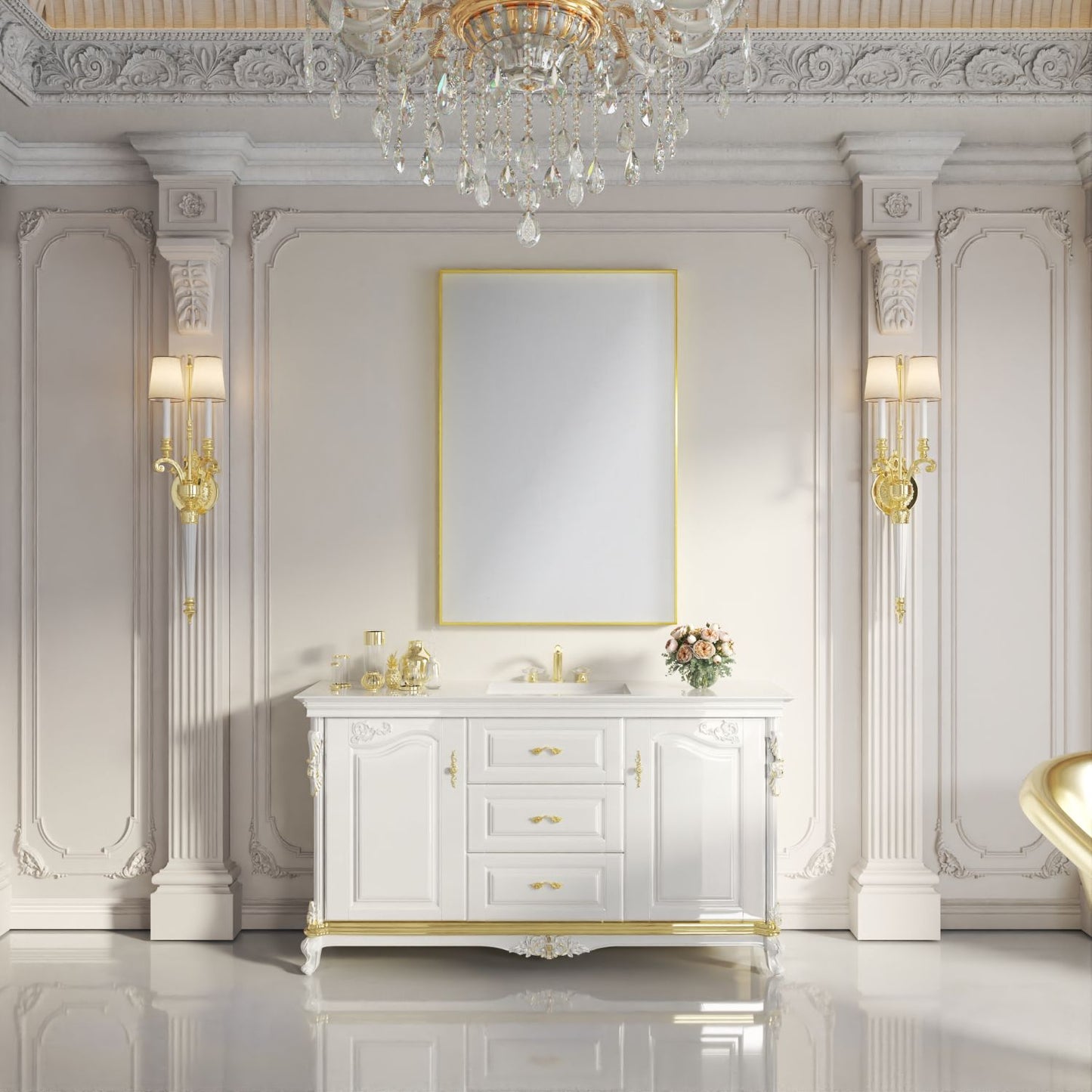 Waterpar® 48 in. W x 32 in. H Rectangular Aluminum Framed Wall Bathroom Vanity Mirror