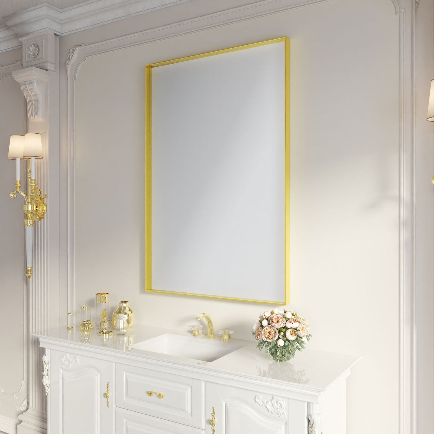 Waterpar® 48 in. W x 32 in. H Rectangular Aluminum Framed Wall Bathroom Vanity Mirror