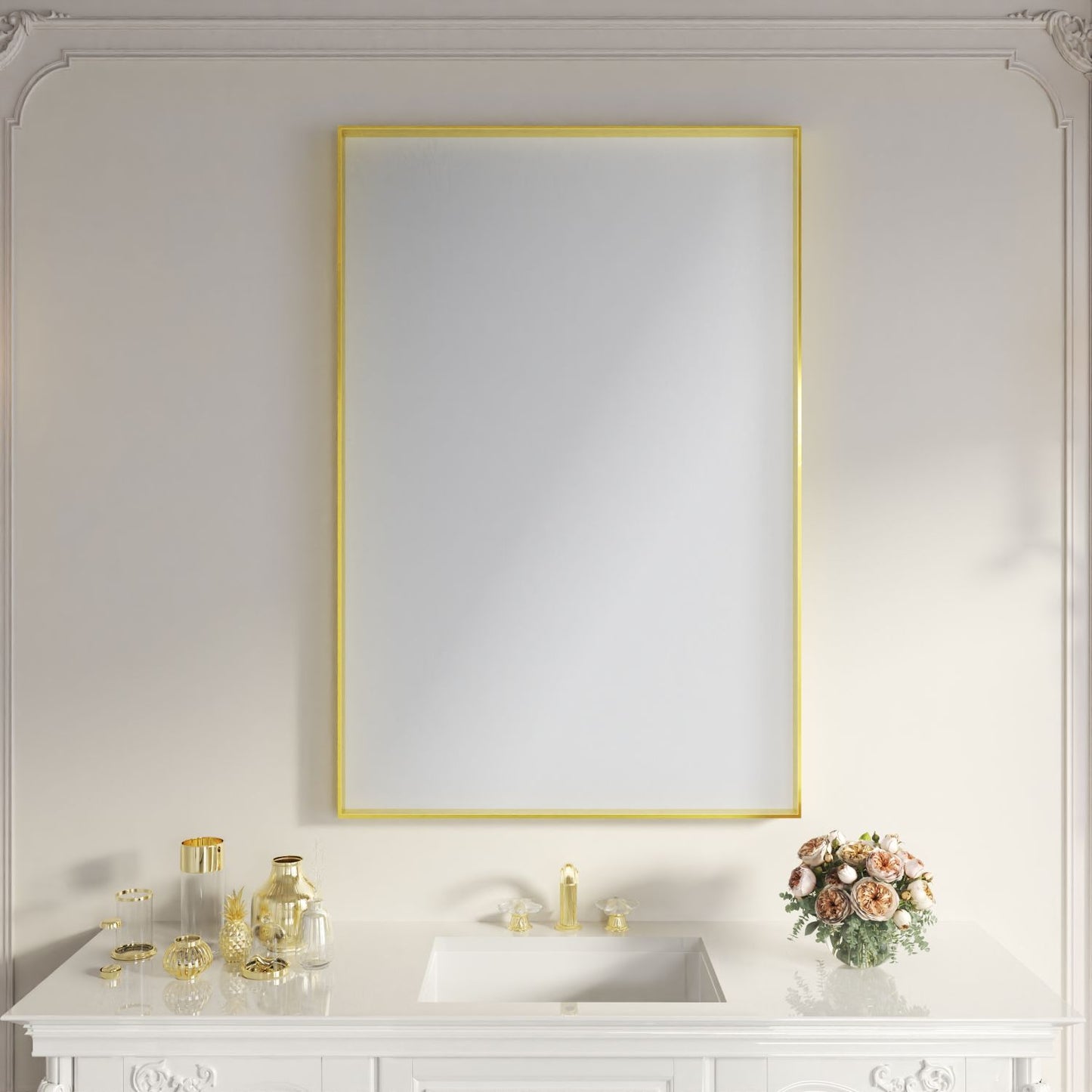Waterpar® 48 in. W x 32 in. H Rectangular Aluminum Framed Wall Bathroom Vanity Mirror