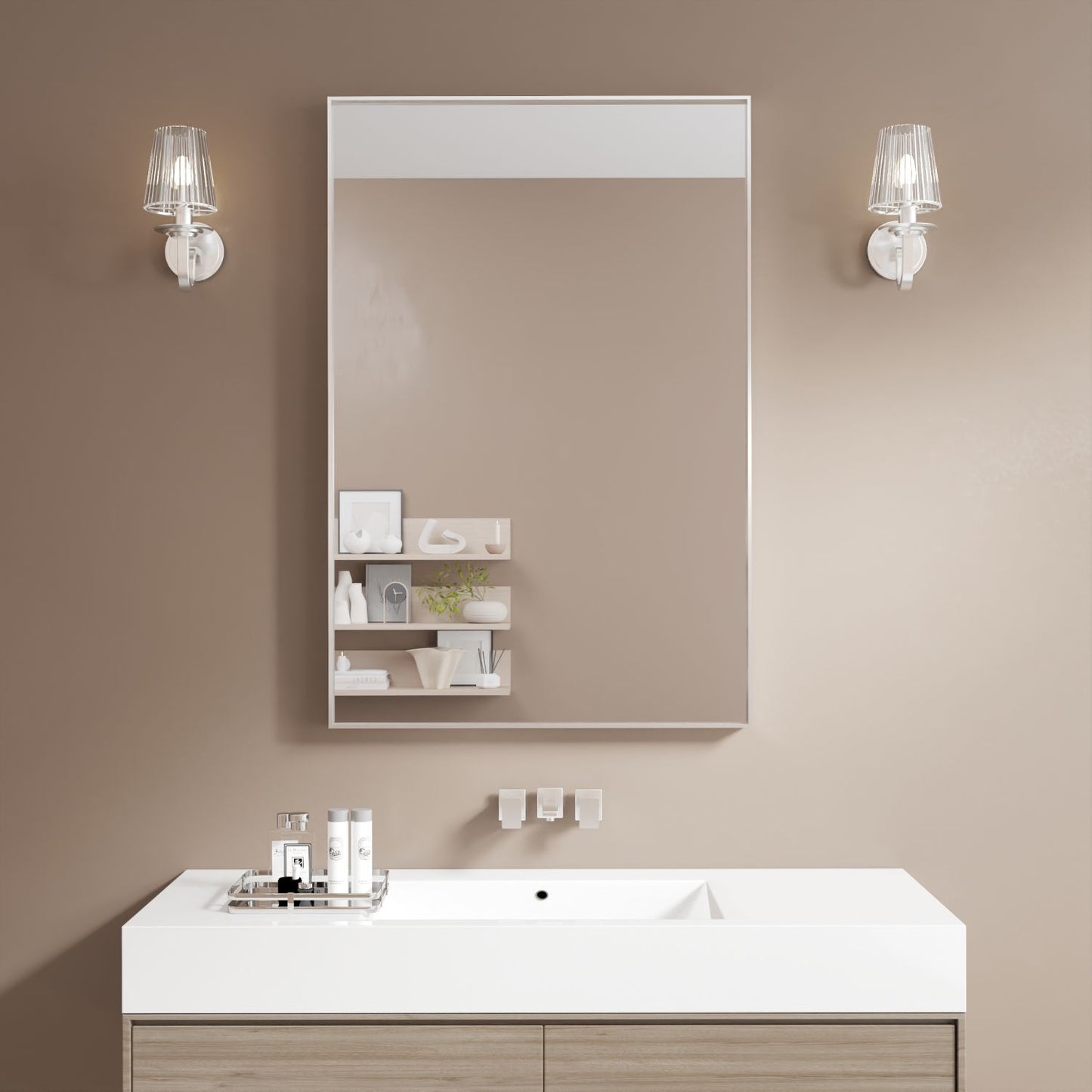 Waterpar® 48 in. W x 32 in. H Rectangular Aluminum Framed Wall Bathroom Vanity Mirror