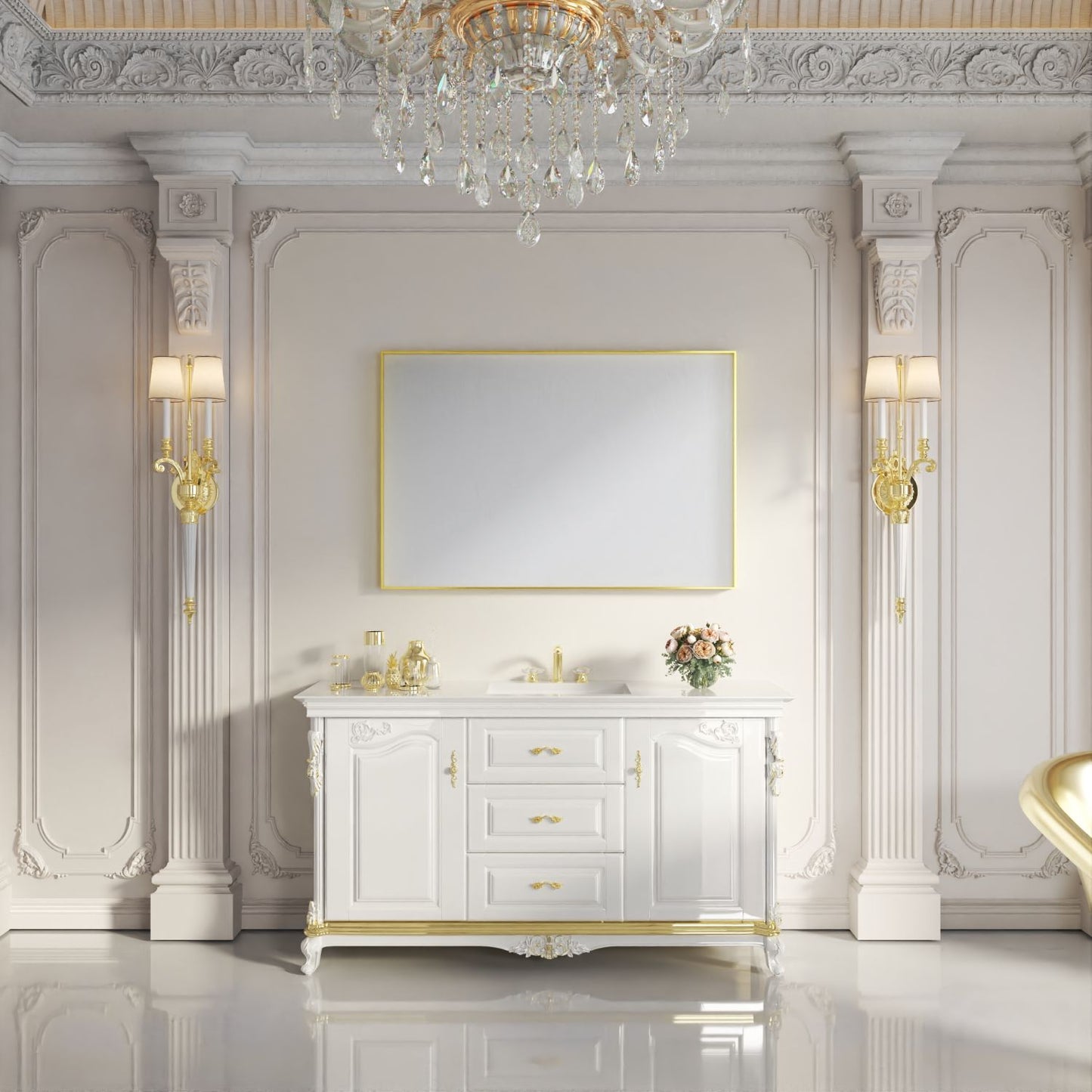 Waterpar® 48 in. W x 32 in. H Rectangular Aluminum Framed Wall Bathroom Vanity Mirror