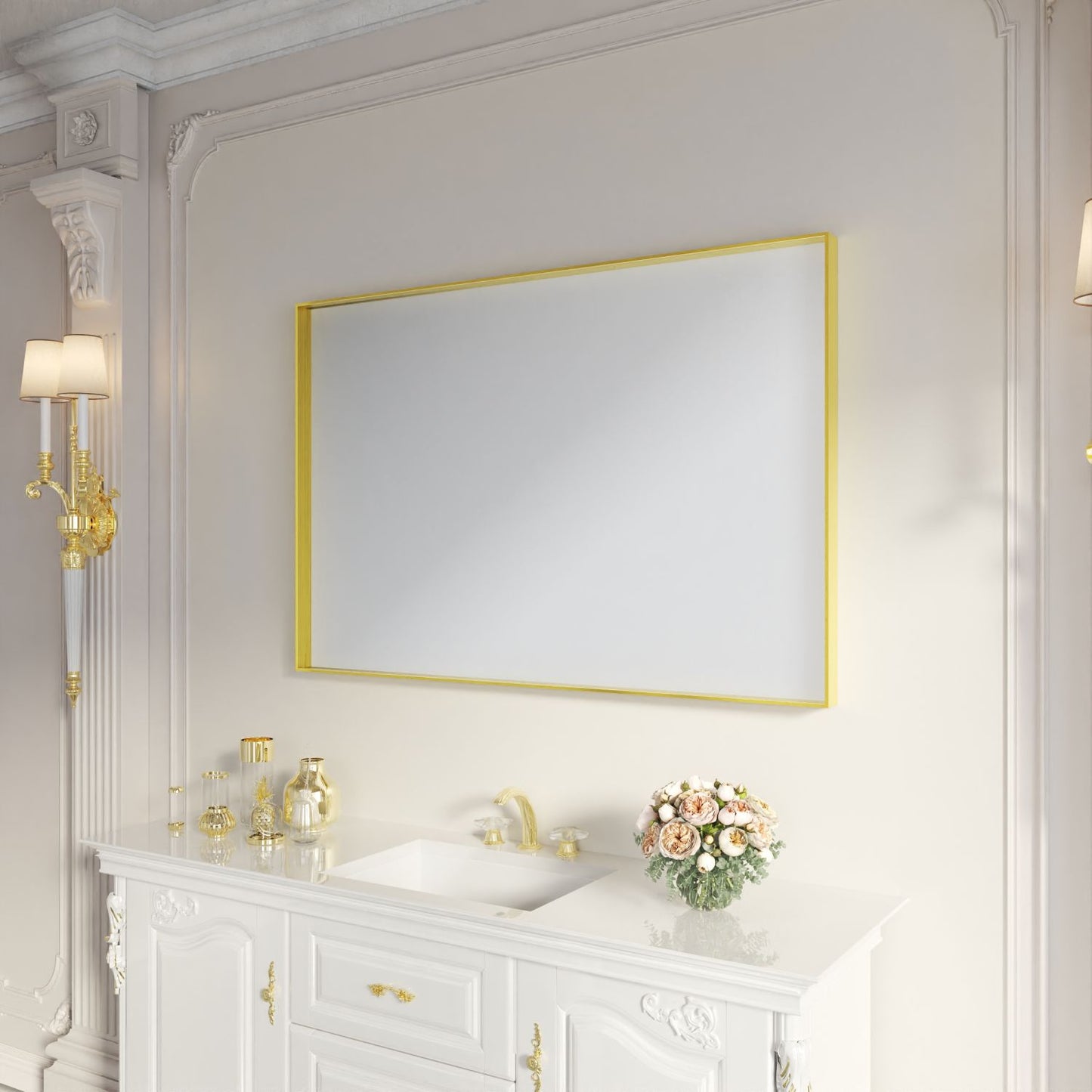 Waterpar® 48 in. W x 32 in. H Rectangular Aluminum Framed Wall Bathroom Vanity Mirror