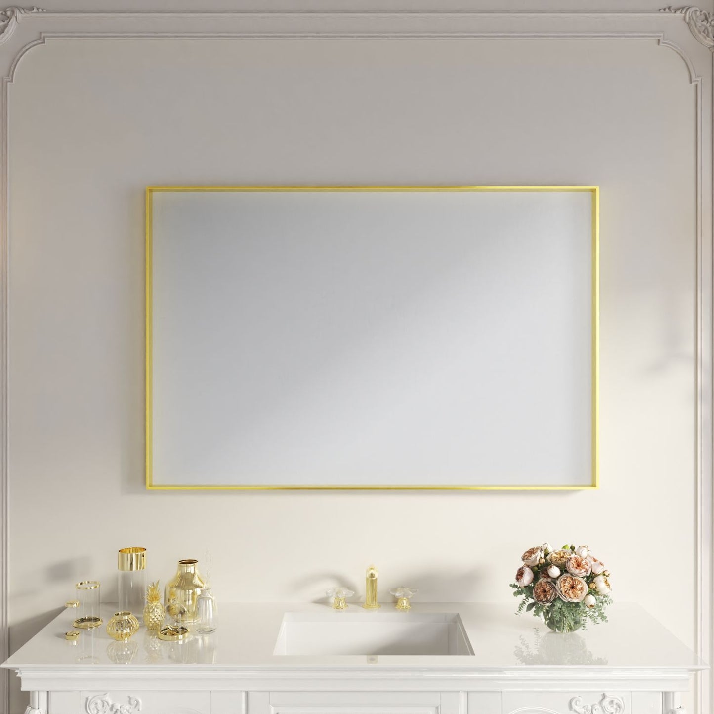 Waterpar® 48 in. W x 32 in. H Rectangular Aluminum Framed Wall Bathroom Vanity Mirror