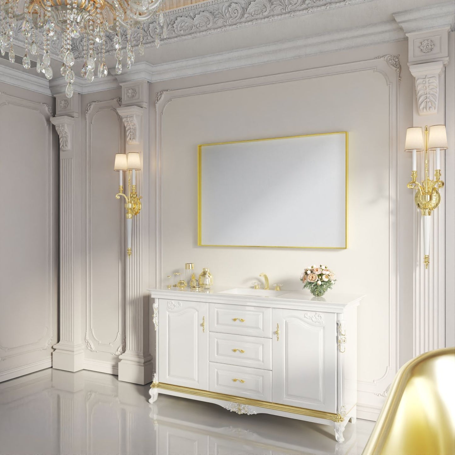 Waterpar® 48 in. W x 32 in. H Rectangular Aluminum Framed Wall Bathroom Vanity Mirror