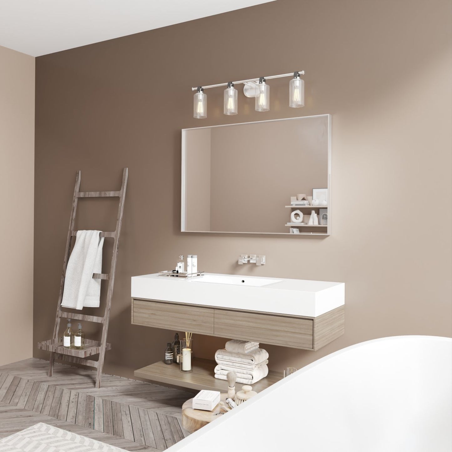 Waterpar® 48 in. W x 32 in. H Rectangular Aluminum Framed Wall Bathroom Vanity Mirror