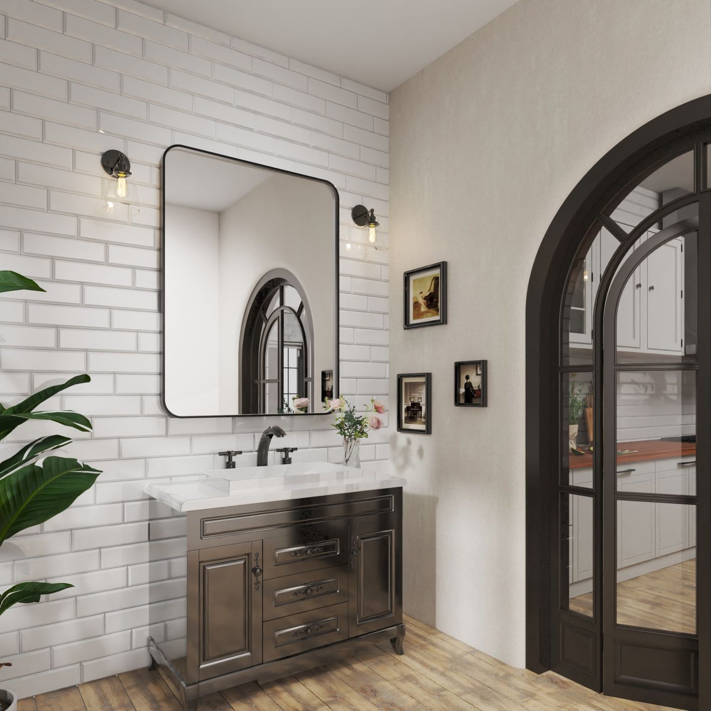 Waterpar® 48 in. W x 36 in. H Rectangular Aluminum Framed Wall Bathroom Vanity Mirror