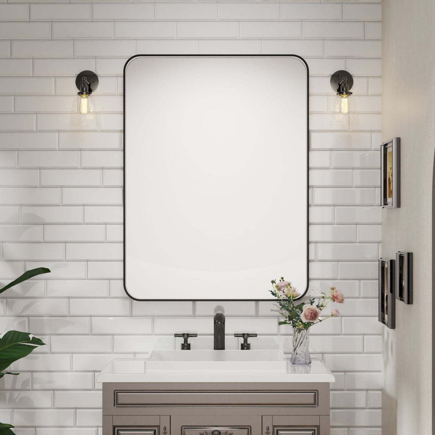 Waterpar® 48 in. W x 36 in. H Rectangular Aluminum Framed Wall Bathroom Vanity Mirror