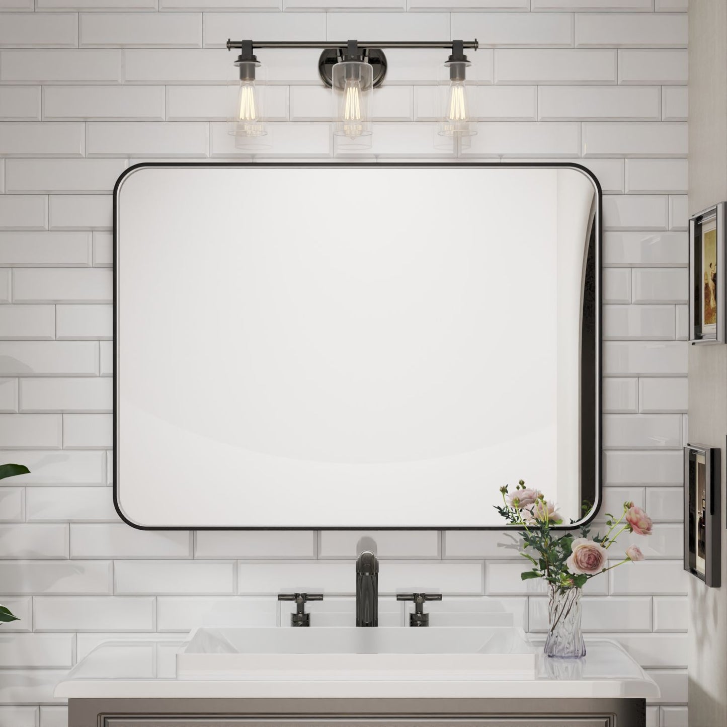 Waterpar® 48 in. W x 36 in. H Rectangular Aluminum Framed Wall Bathroom Vanity Mirror