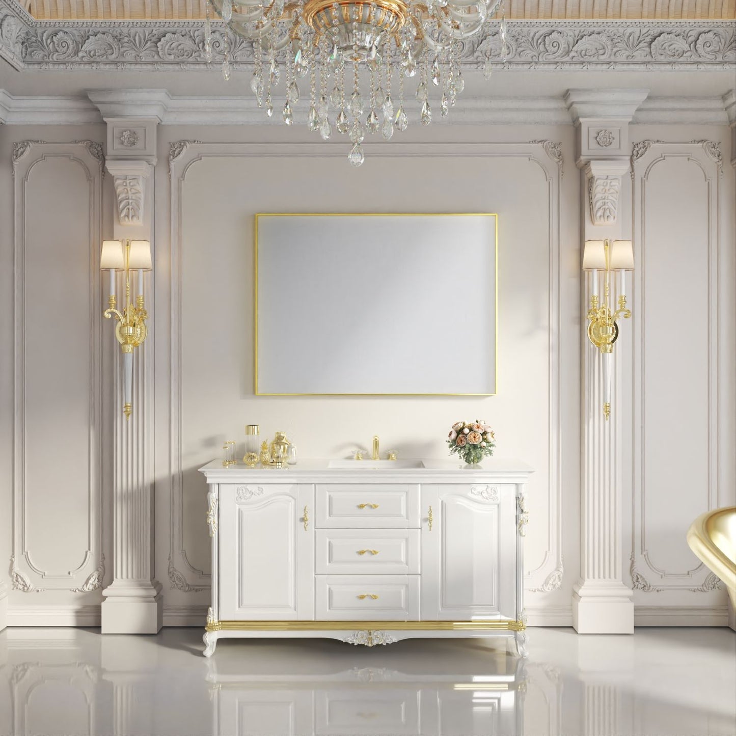 Waterpar® 48 in. W x 36 in. H Rectangular Aluminum Framed Wall Bathroom Vanity Mirror