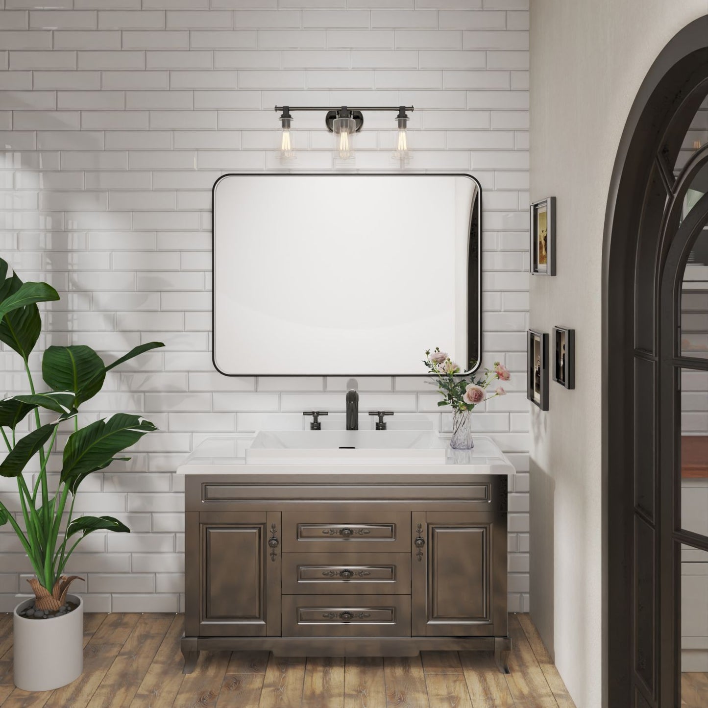 Waterpar® 48 in. W x 36 in. H Rectangular Aluminum Framed Wall Bathroom Vanity Mirror