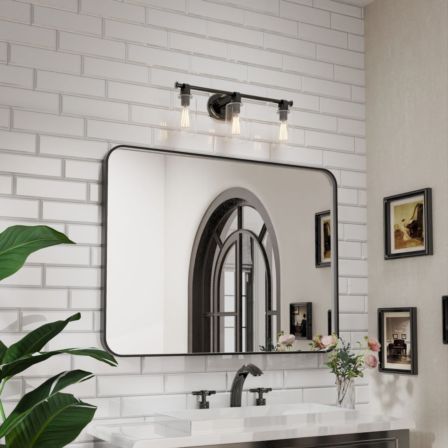 Waterpar® 48 in. W x 36 in. H Rectangular Aluminum Framed Wall Bathroom Vanity Mirror