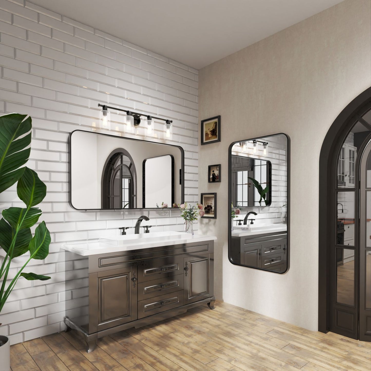 Waterpar® 55 in. W x 30 in. H Rectangular Aluminum Framed Wall Bathroom Vanity Mirror