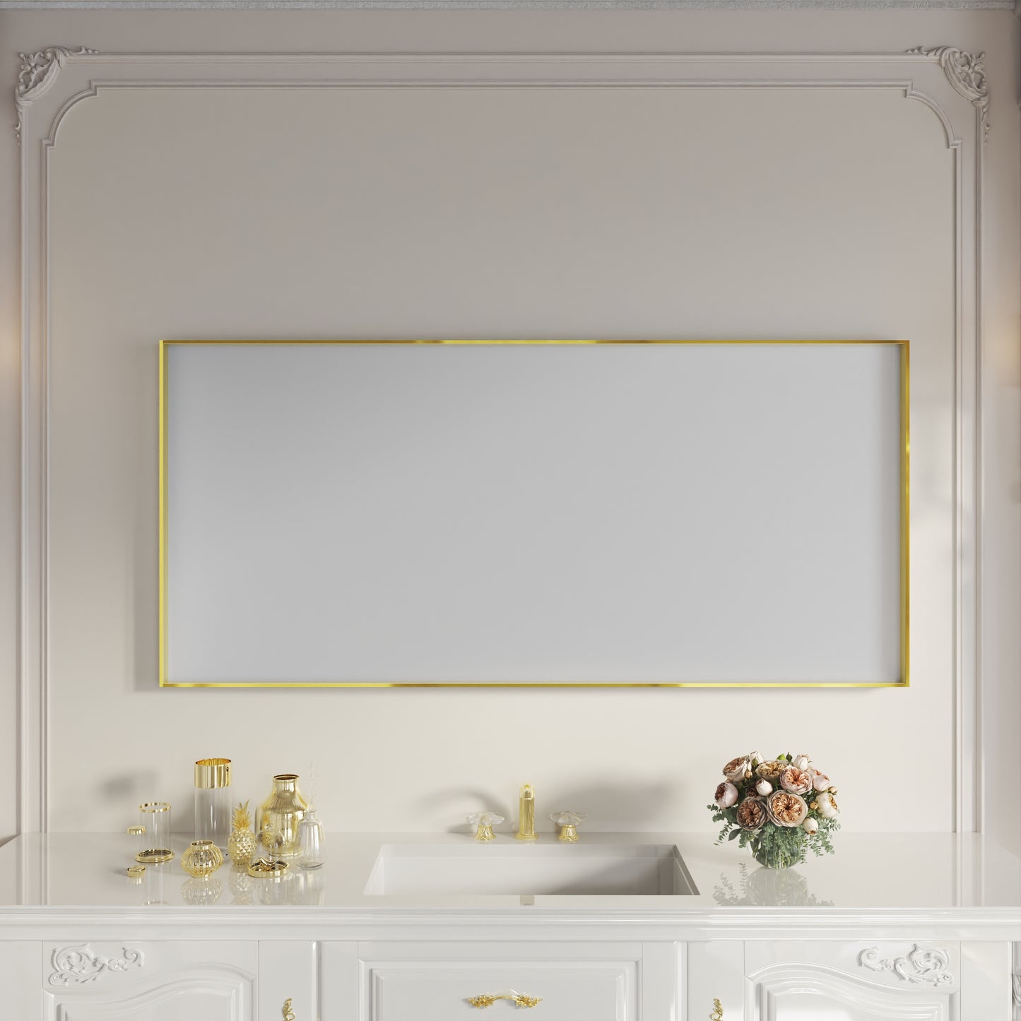 Waterpar® 60 in. W x 28 in. H Rectangular Aluminum Framed Wall Bathroom Vanity Mirror