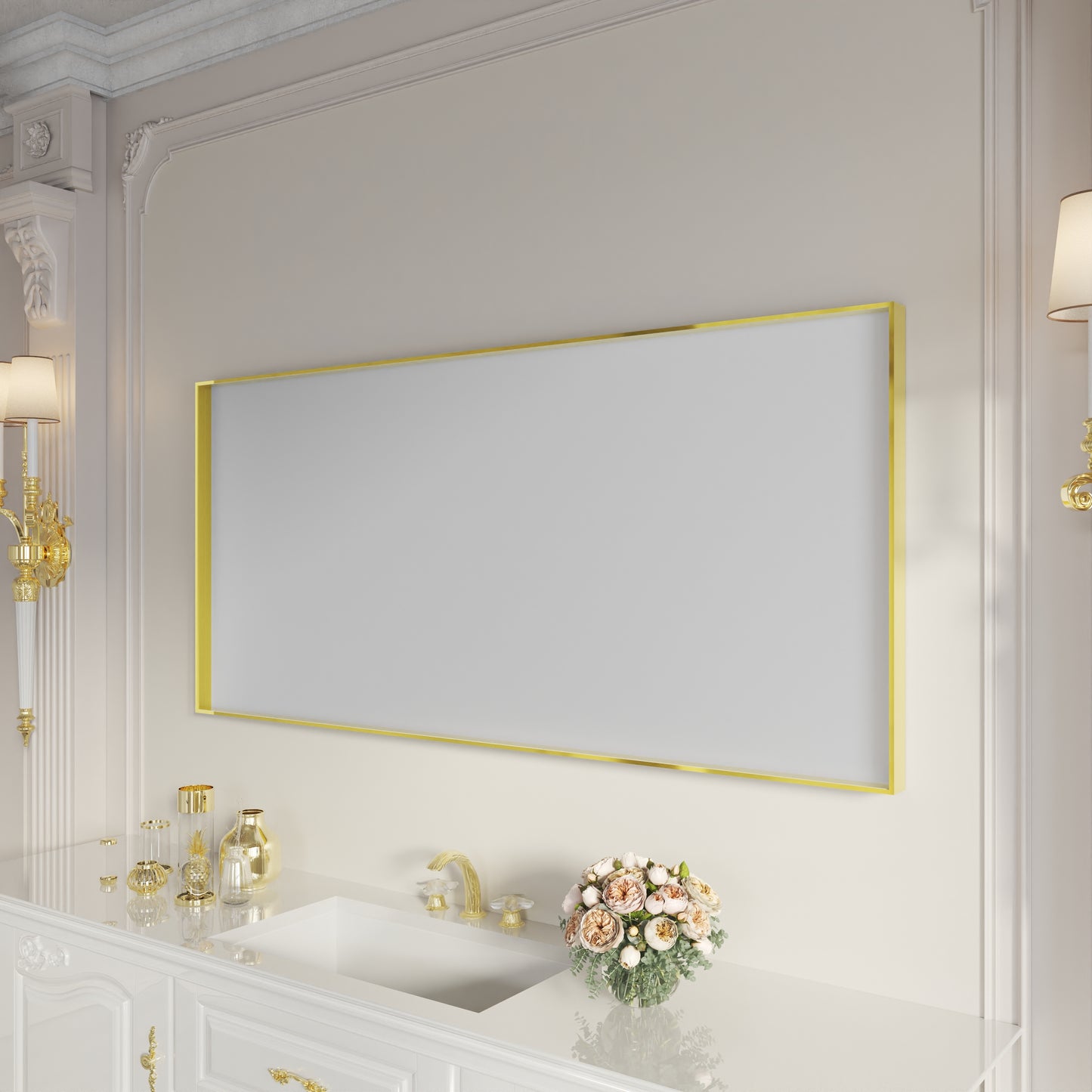 Waterpar® 60 in. W x 28 in. H Rectangular Aluminum Framed Wall Bathroom Vanity Mirror