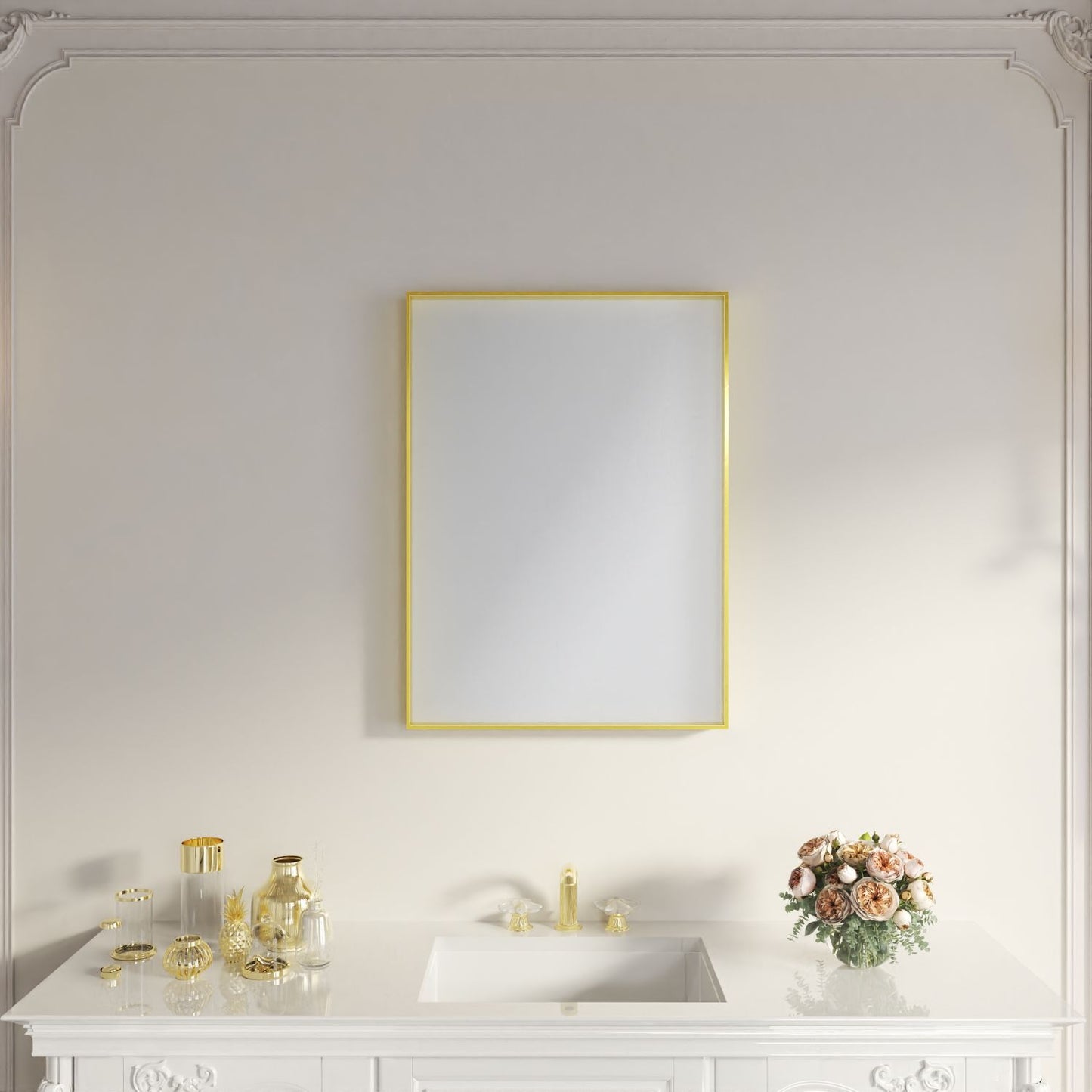 Waterpar® 22 in. W x 30 in. H Rectangular Aluminum Framed Wall Bathroom Vanity Mirror