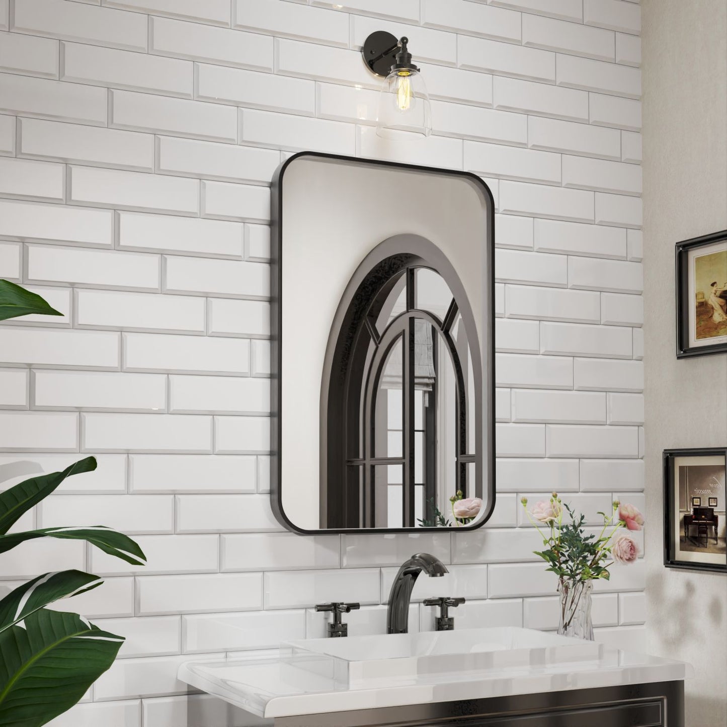 Waterpar® 36 in. W x 24 in. H Rectangular Aluminum Framed Wall Bathroom Vanity Mirror