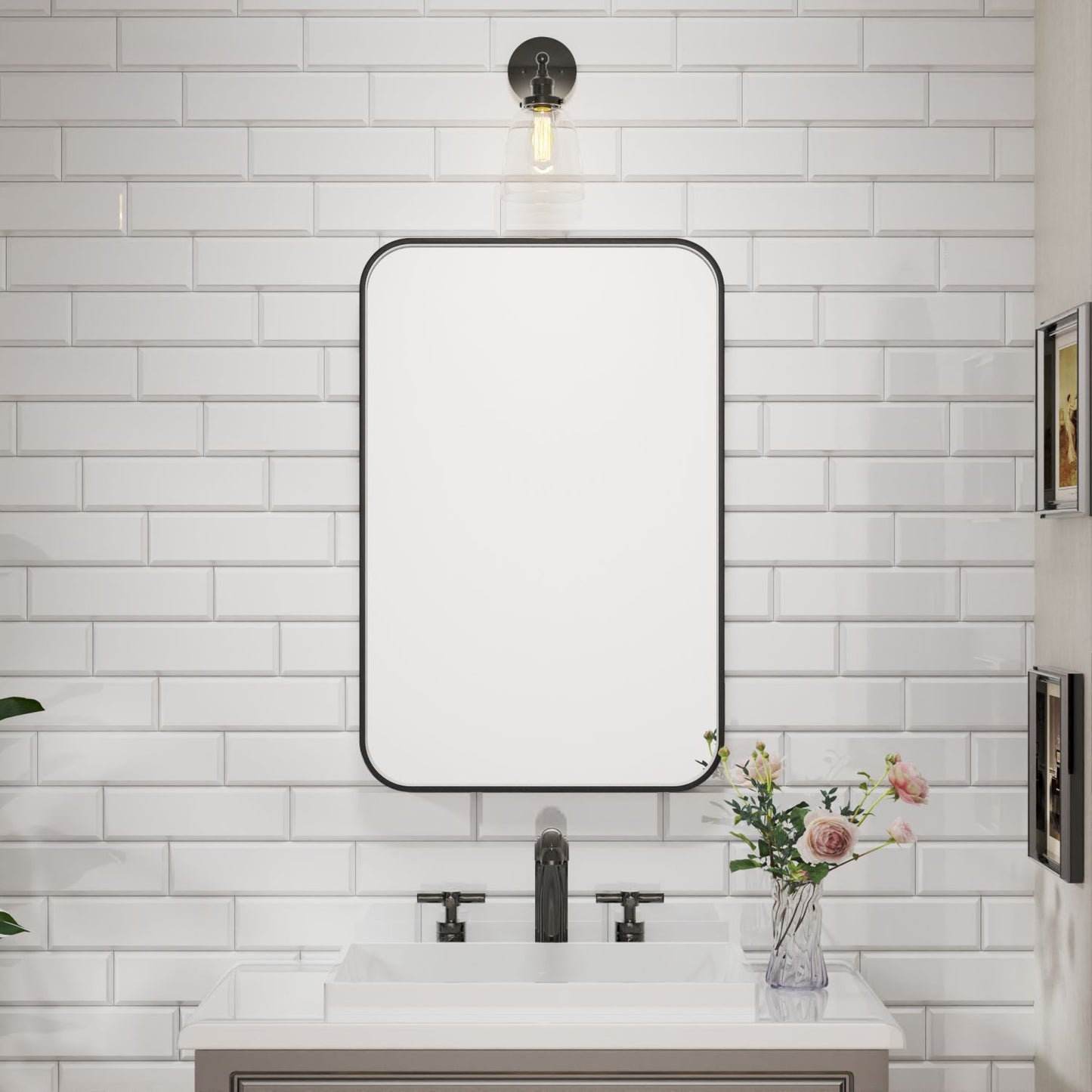 Waterpar® 36 in. W x 24 in. H Rectangular Aluminum Framed Wall Bathroom Vanity Mirror