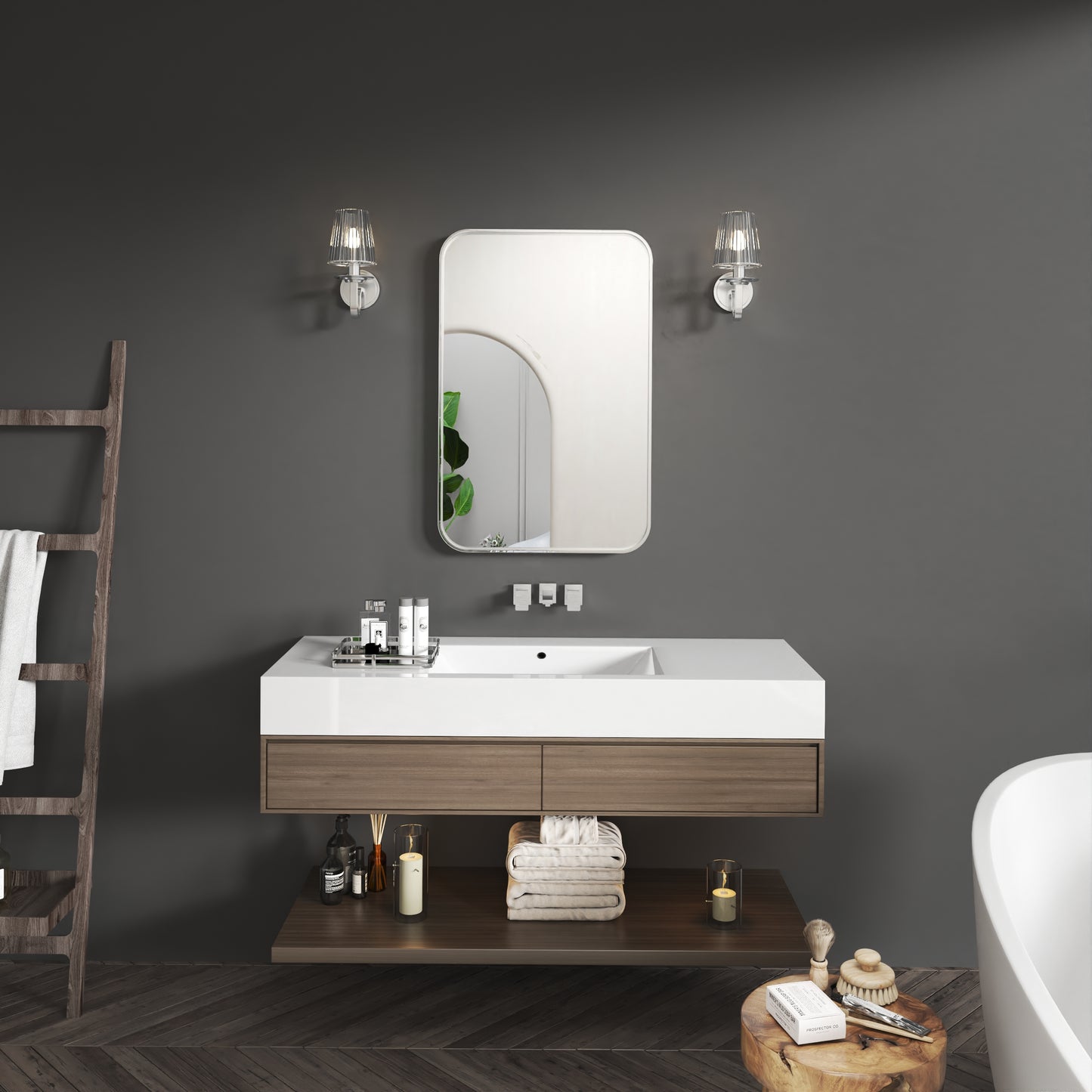 Waterpar® 36 in. W x 24 in. H Rectangular Aluminum Framed Wall Bathroom Vanity Mirror